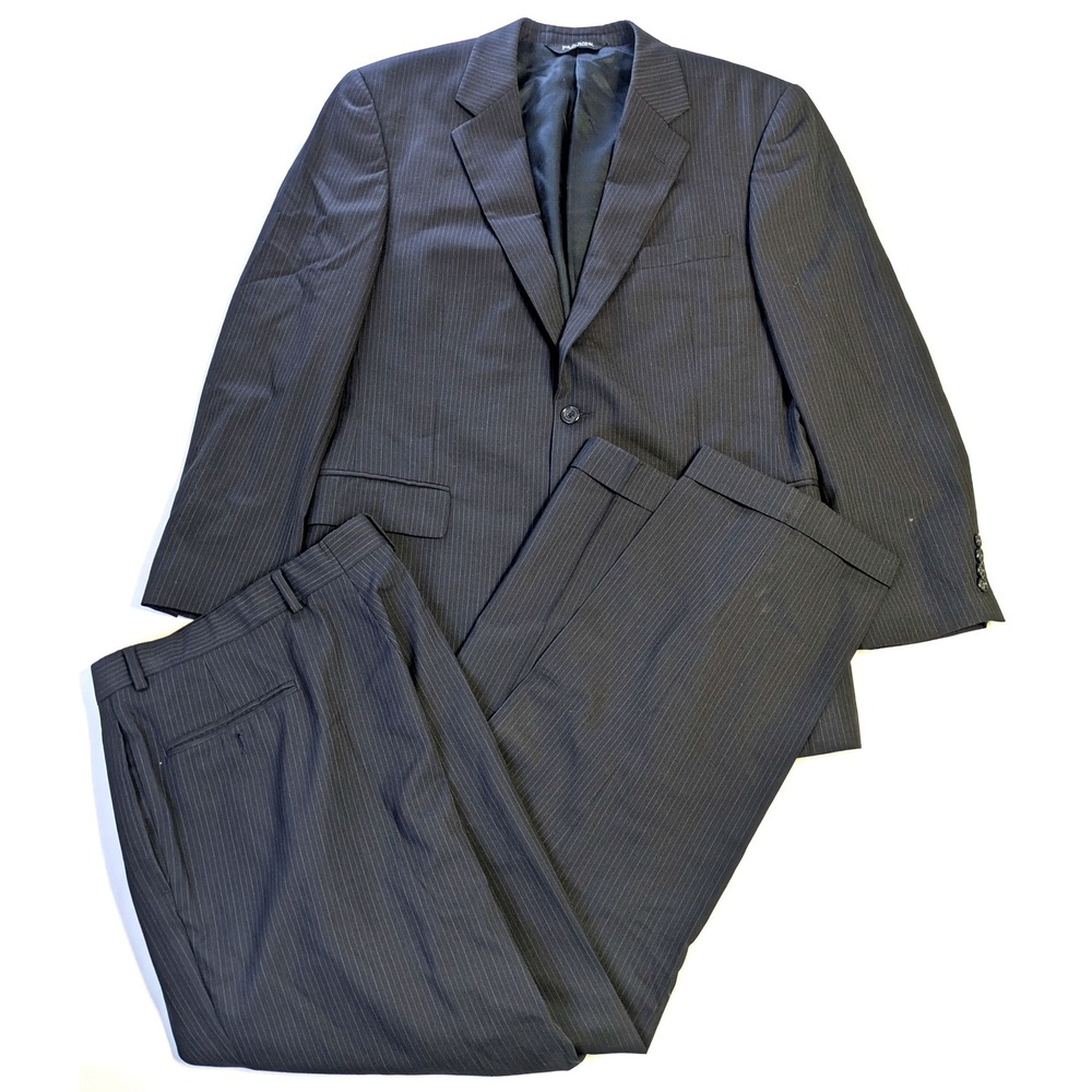 Jos. A. Bank Mens 2-Piece Set 42R Wool Suit Navy Blue Pinstripe Trousers 36R